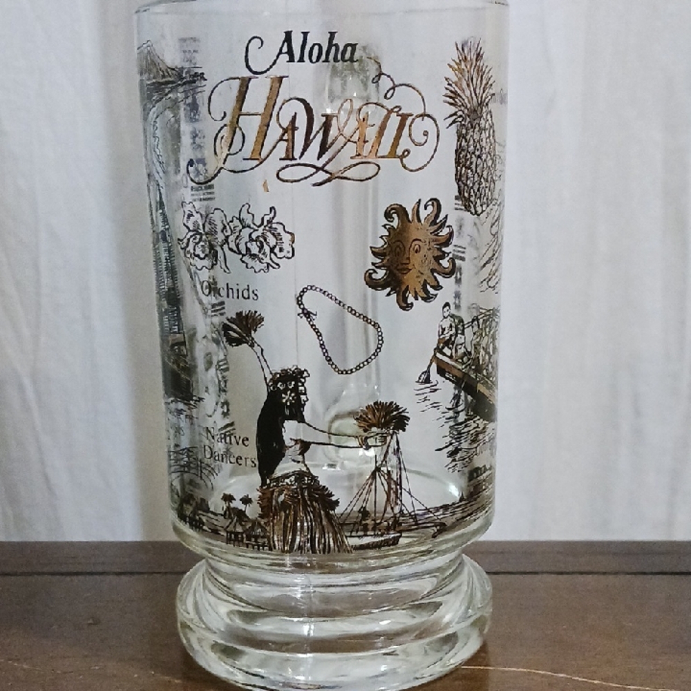 Vintage Aloha Hawaii Clear Glass Mug